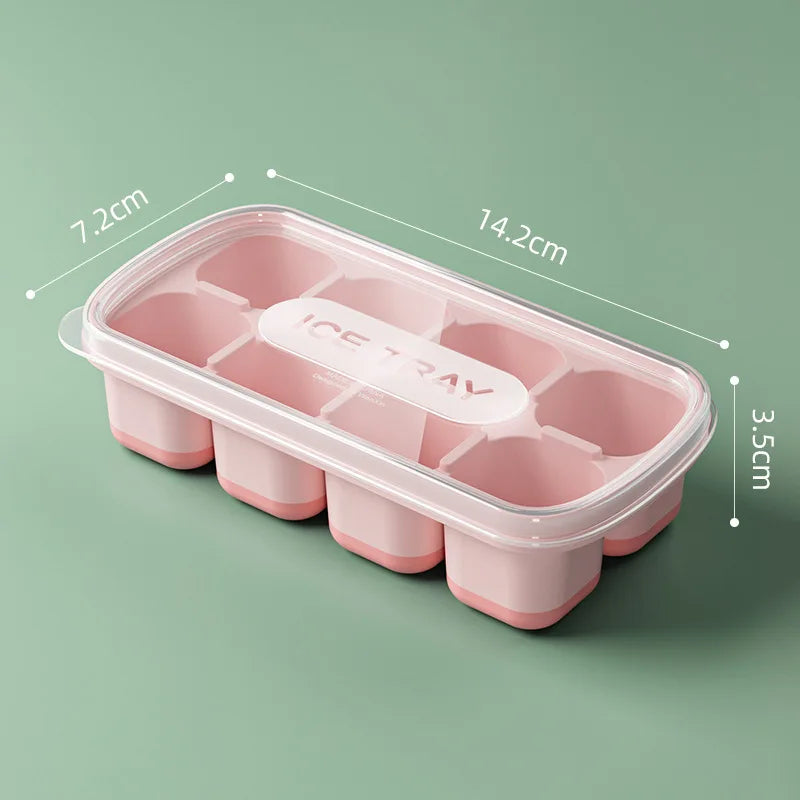 1PC 8 Grids Silicone Ice Cube Tray With Lid Reusable Ice Mold Kitchen Bar Tools Square Ice Cube Mould For Whisky Cold Drink