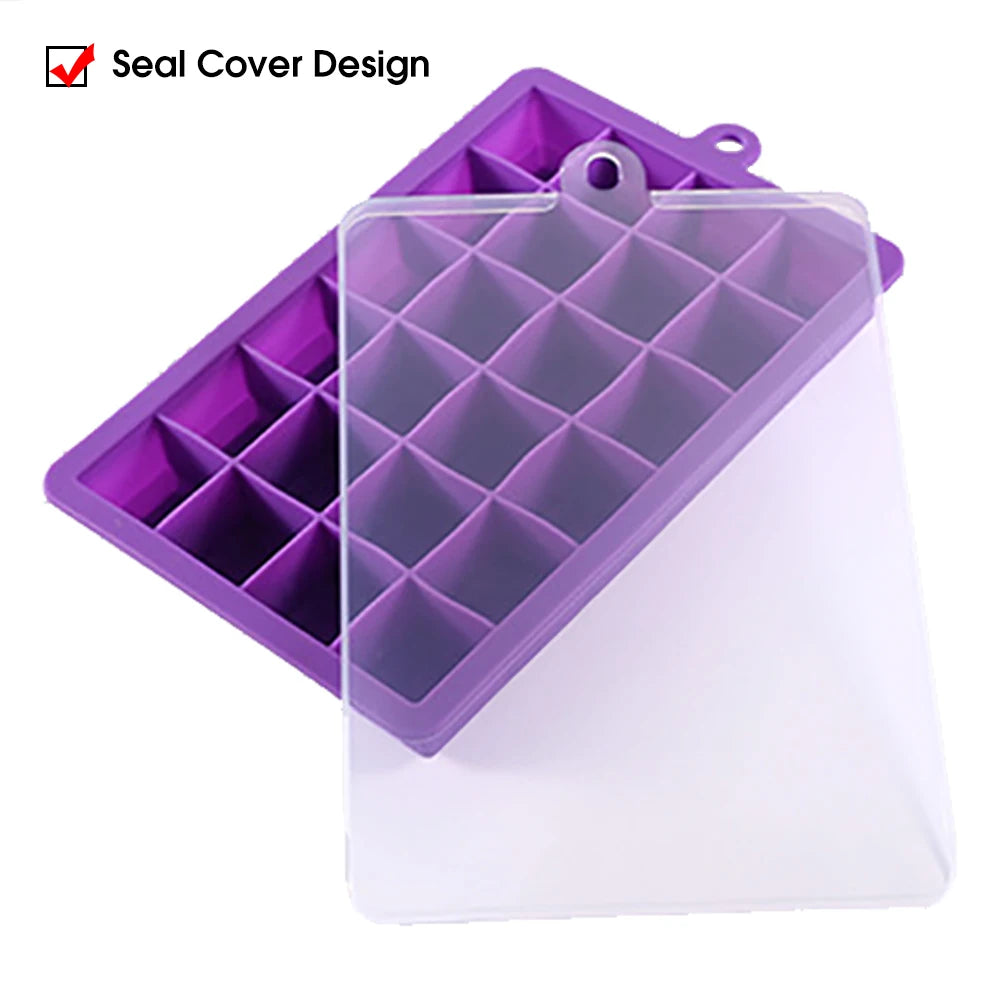 With Lid / No Lid 24-Hole Silicone Ice Tray Square Box Auxiliary Food Puree Cheese Jelly Mold Bar Kitchen Tool Cocktail Cube