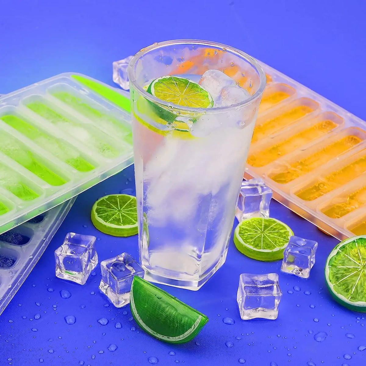 Long Strip Shape Silicone Ice Cube Mould Pop Out Plastic Ice Cube Tray With Lid Reusable Ice Stick Tray Easy Release Bar Kitche