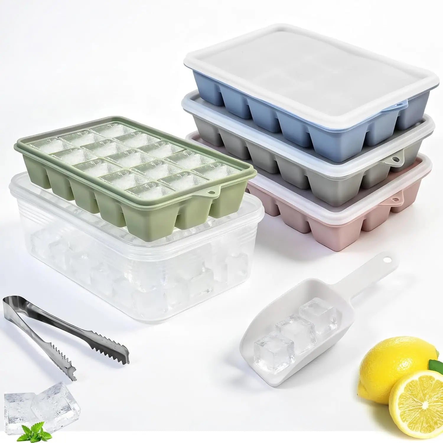 Silicone Ice Cube Tray 1/2/3 Pack with Lid for Whiskey Cocktail Drinks & Food - Freezer Grade Ice Trays for Easy Ice Cubes Relea