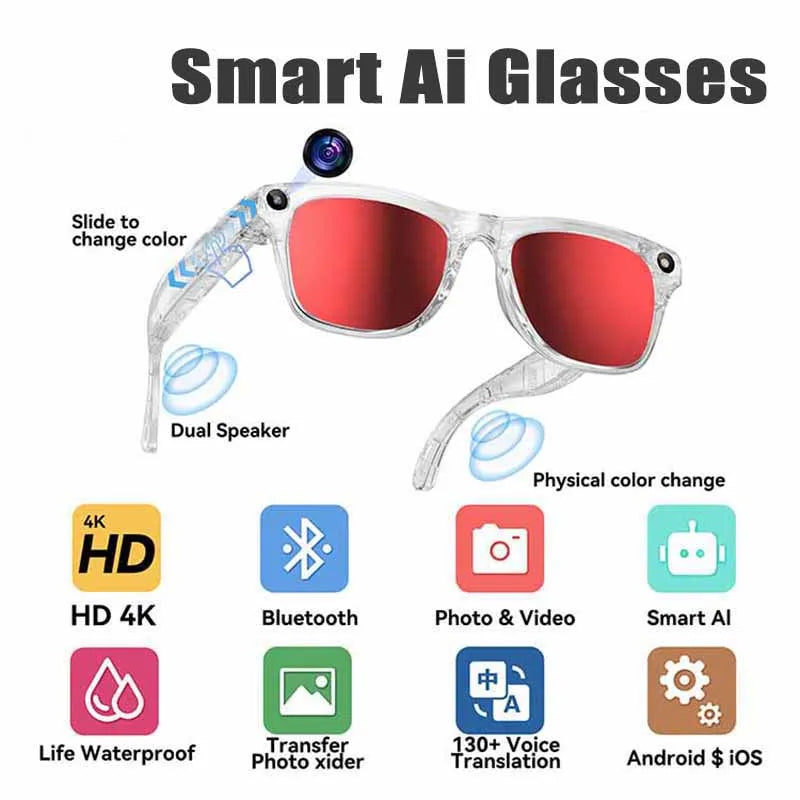 For Xiaomi AI Smart Camera Glasses 4K Photochromism Electrochromic Lens Multifunction Glasses Bluetooth Calling Translation