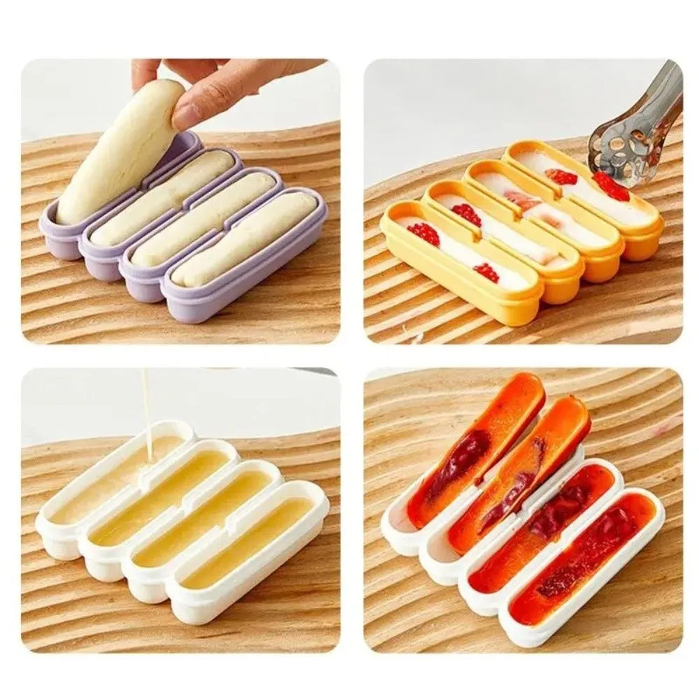 New 4 Grids Silicone Ice Cube Tray Leakproof With Lid Strip Ice Mold Easy Release Reusable Popsicle Mold