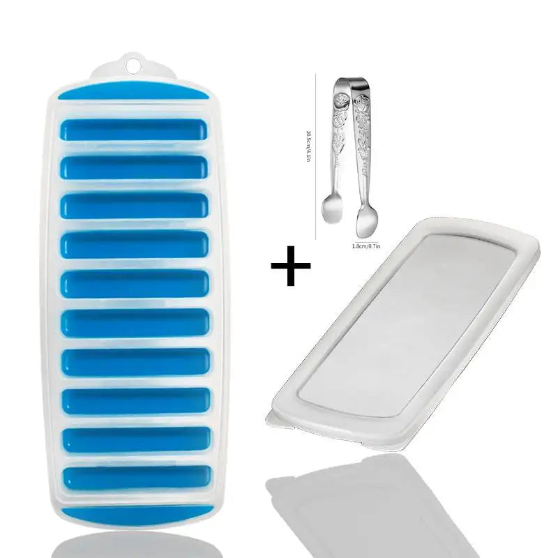 Long Strip Shape Silicone Ice Cube Mould Pop Out Plastic Ice Cube Tray With Lid Reusable Ice Stick Tray Easy Release Bar Kitche