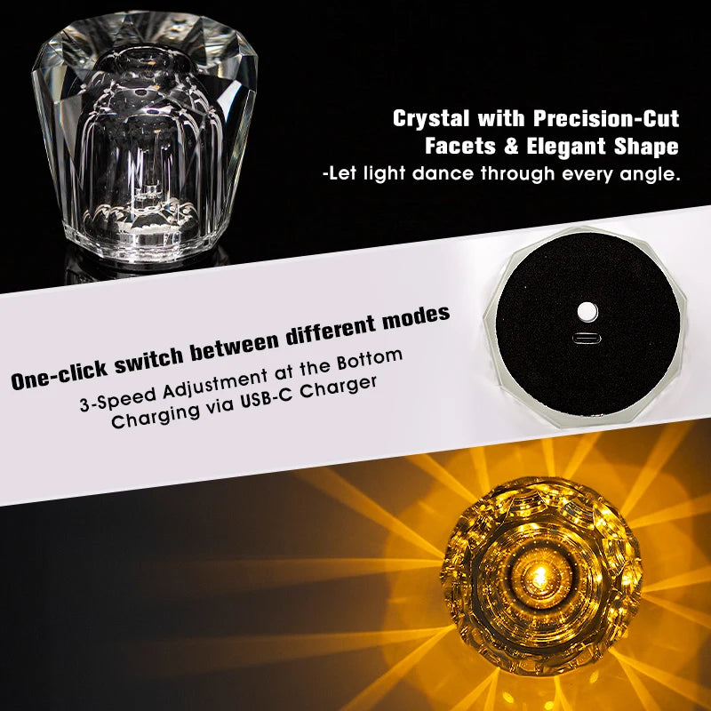 Crystal LED Table Lamp USB Brightness Adjustment Diamond LED Night Light Bedside Table Restaurant Bar Rechargeable Romantic Lamp