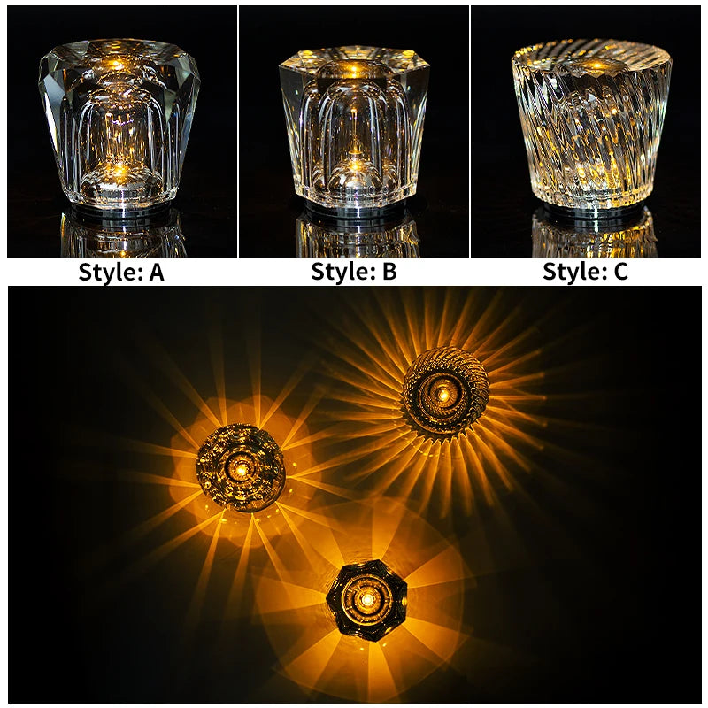 Crystal LED Table Lamp USB Brightness Adjustment Diamond LED Night Light Bedside Table Restaurant Bar Rechargeable Romantic Lamp