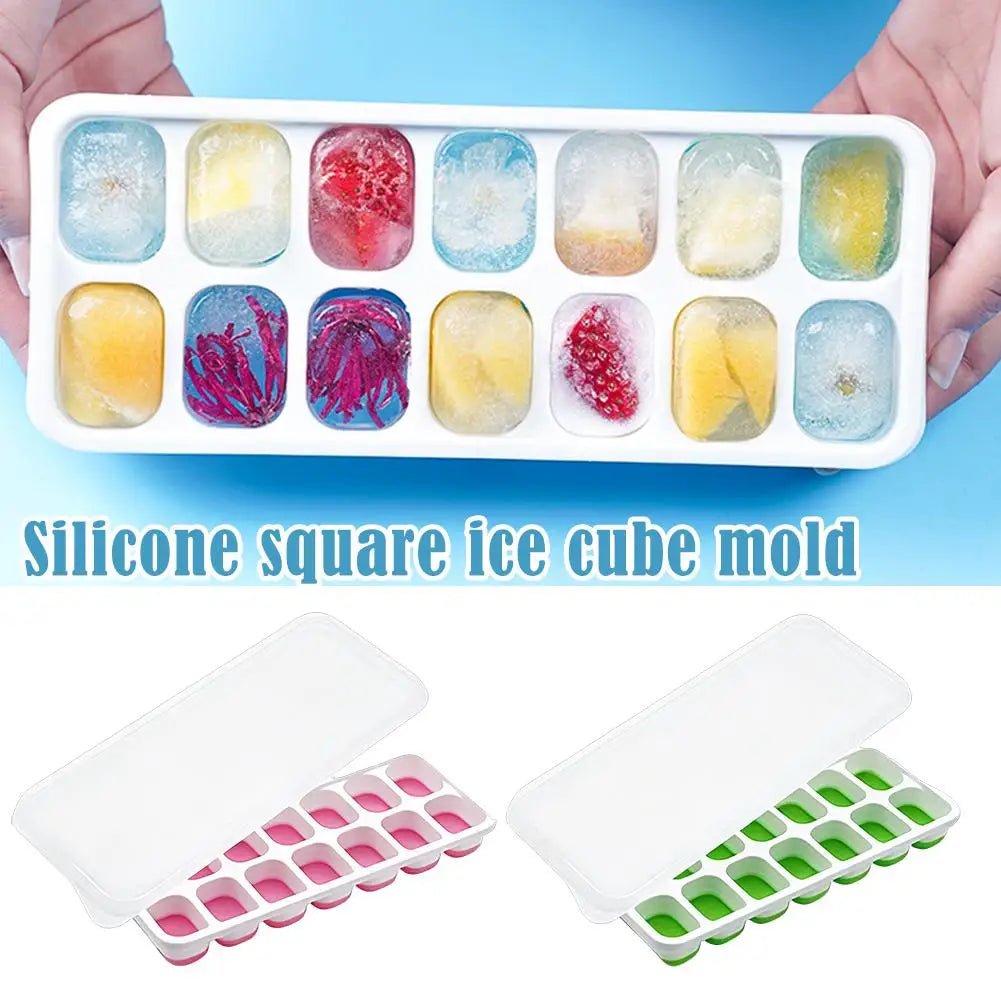 Ice Cube Tray Mold with Lid 14-Grid Ice Cube Trays Silicone Ice Mold with Removable Lid DIY Homemade Cocktail Freezer Mould