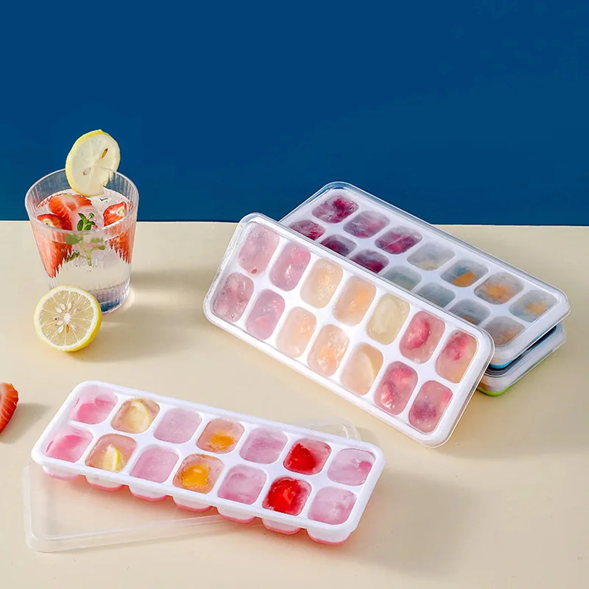 Ice Cube Tray Mold with Lid Silicone Square 14 Cube Easy Release Ice Cube Molds Summer Kitchen Bar DIY Iced Cocktail Freeze Tool