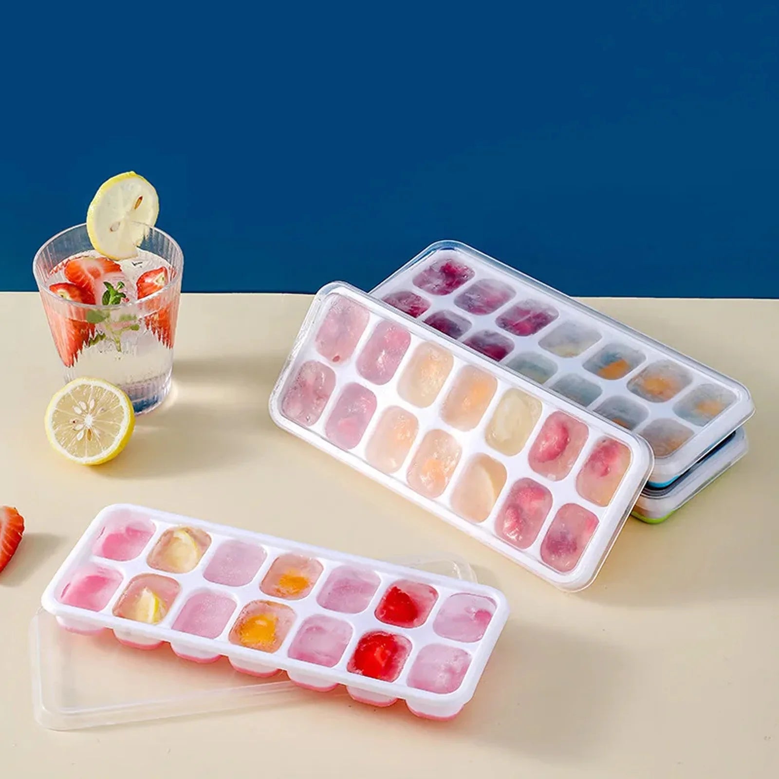 Ice Cube Tray Mold with Lid Silicone Square 14 Cube Easy Release Ice Cube Molds Summer Kitchen Bar DIY Iced Cocktail Freeze Tool