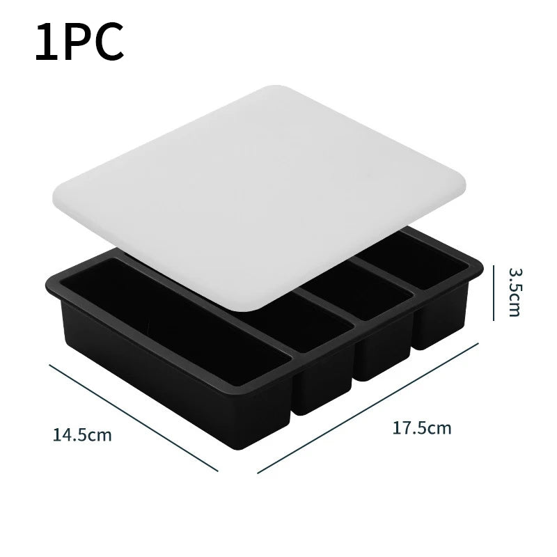Silicone Ice Cube Tray 4 Grid Large Strip With Lid Easy Release Ice Mold Home Useful Ice Mold for Whiskey Long Square Ice Maker