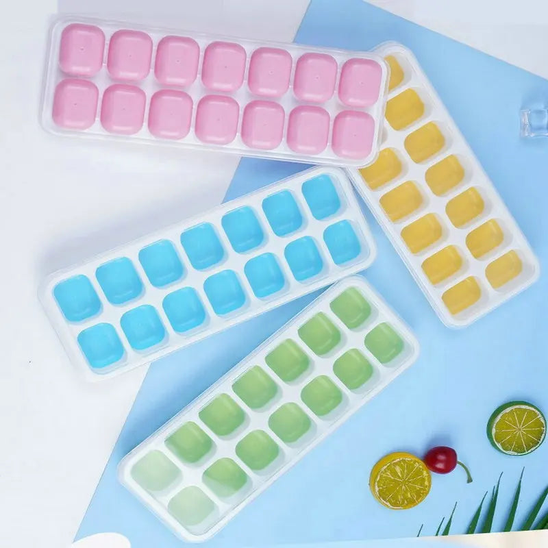 Ice Cube Tray Mold with Lid Silicone Square 14 Cube Easy Release Ice Cube Molds Summer Kitchen Bar DIY Iced Cocktail Freeze Tool