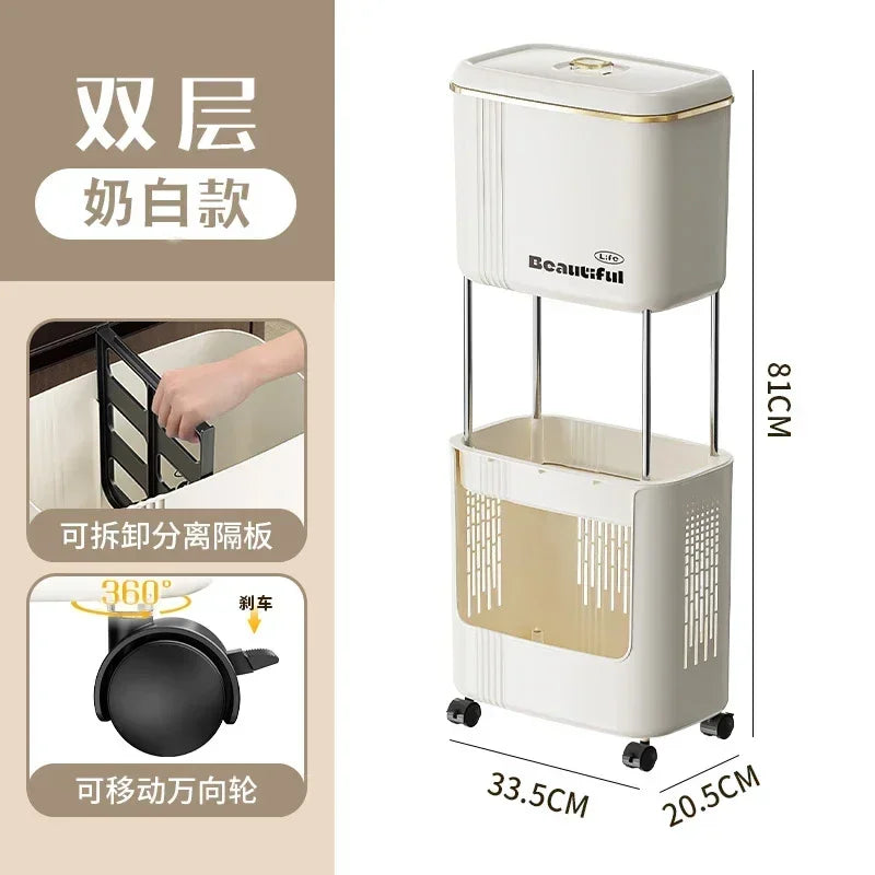 Kitchen Garbage Bin with Lid, Odor-Resistant, Large Capacity, Double-Layer Waste Separation, Ideal for Clean, Organized Kitchen