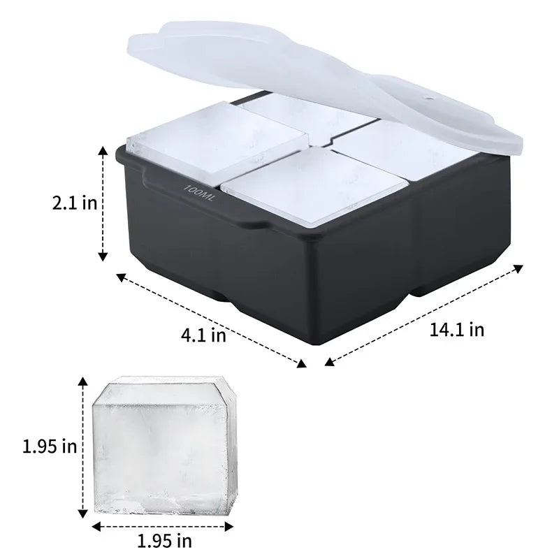 Silicone Large Ice Molds 2 Inch Big Ice Cube Trays with Removable Lid BPA-Free Easy Release and Stackable Flexible Ice Cube Tray