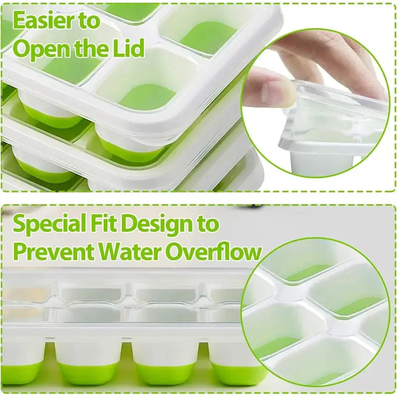 14 Cube Easy Release Ice Cube Mold Silicone Square Ice Cube Tray Mold with Lid Summer Kitchen Bar DIY Ice Cocktail Freezing Tool