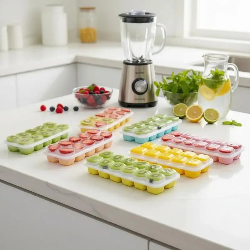 1Pcs 14 Cube Easy Release Ice Cube Tray Mold With Lid Silicone Square Molds