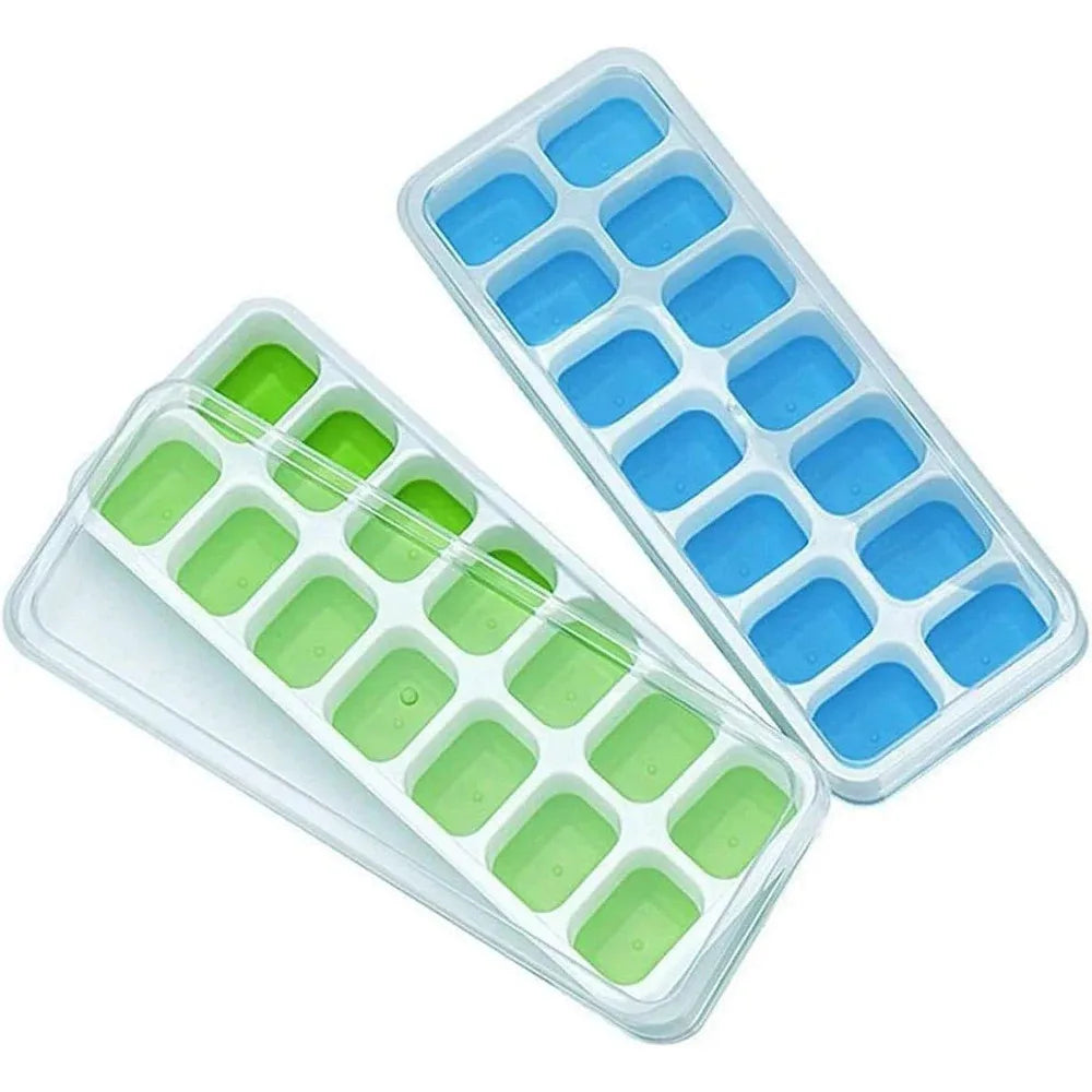 14 Cube Easy Release Ice Cube Mold Silicone Square Ice Cube Tray Mold with Lid Summer Kitchen Bar DIY Ice Cocktail Freezing Tool