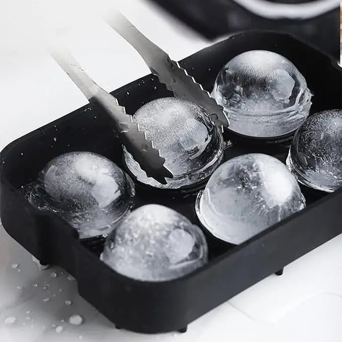 6 Cavity Ice Ball Mold Food Grade Silicone BPA Free Leakproof Easy Release Large Sphere Ice Tray with Lid for Whiskey Cocktails