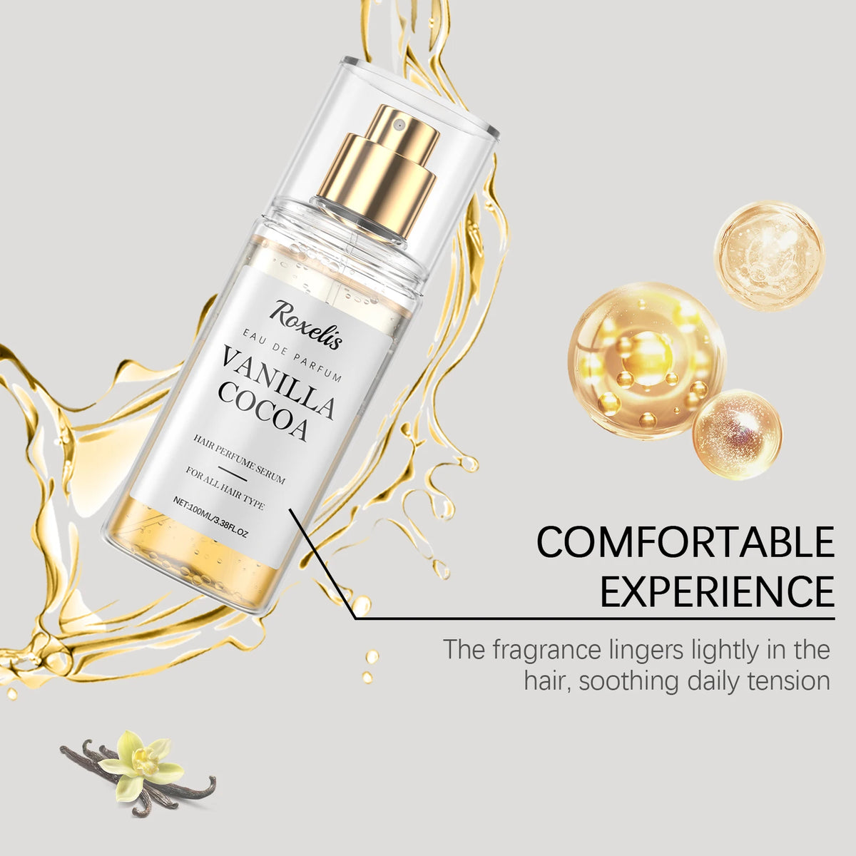 Roxelis Vanilla Cocoa Hair Care Perfume Spray Body Fragrance Fresh Scent Added to Hair