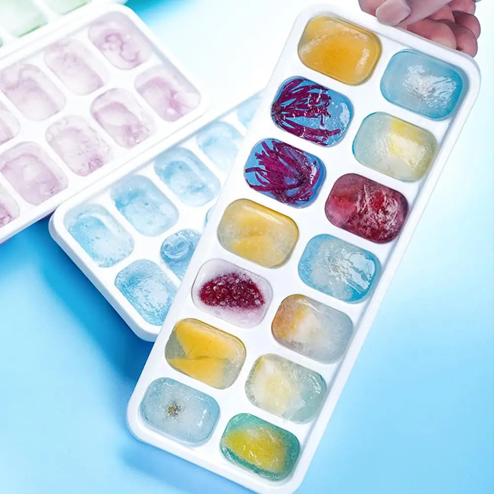 Ice Cube Tray Mold with Lid 14-Grid Ice Cube Trays Silicone Ice Mold with Removable Lid DIY Homemade Cocktail Freezer Mould