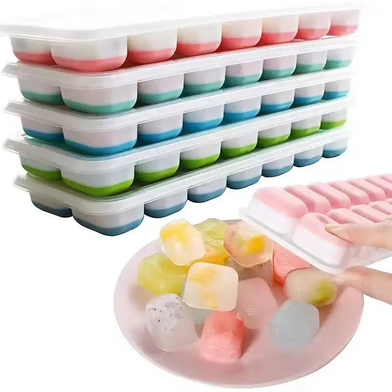 1Pcs Silicone Square Molds 14 Cube Easy Release  Tray Mold With Lid Summer Kitchen Bar DIY Iced Cocktail Freeze Tool