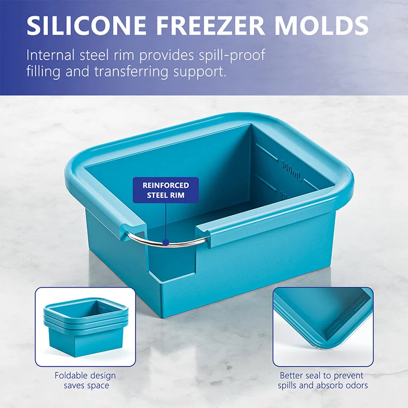 Silicone Freezing Tray With Plastic Lid Freezer Container Ice Molds Easy-Release Stackable For Food Storage Outdoor Tableware