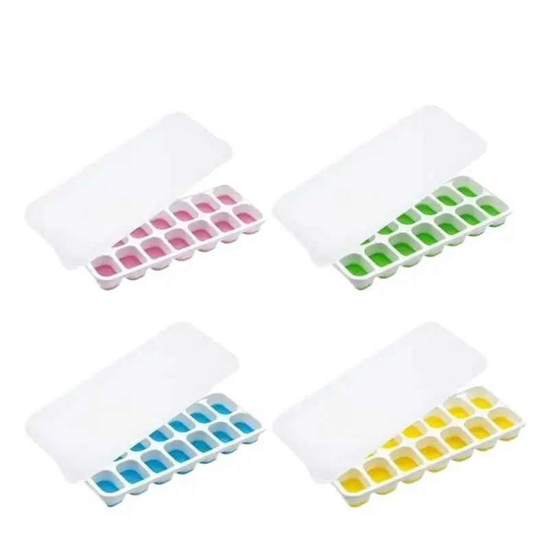 ㈅1Pcs Silicone Square Molds 14 Cube Easy Release  Tray Mold With Lid Summer Kitchen Bar DIY Iced Cocktail Freeze Tool