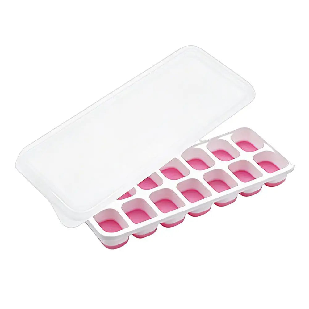 Ice Cube Tray Mold with Lid 14-Grid Ice Cube Trays Silicone Ice Mold with Removable Lid DIY Homemade Cocktail Freezer Mould