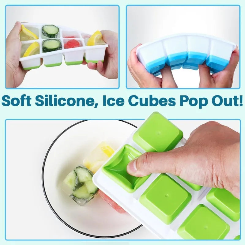 8 Grid Large Square Plastic Ice Tray with Lid, Soft Bottom Easy To Release Mold  Large Ice Cube Mold for Whiskey Cocktail