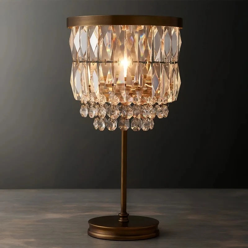 Retro Crystal Table Lamp LED Luxury Desk Lamp With Lampshade for Living Room Dining Room Bedroom Bedside Indoor Decore Lighting