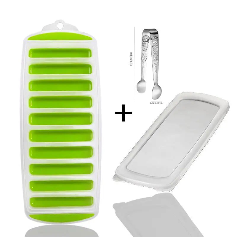 Long Strip Shape Silicone Ice Cube Mould Pop Out Plastic Ice Cube Tray With Lid Reusable Ice Stick Tray Easy Release Bar Kitche