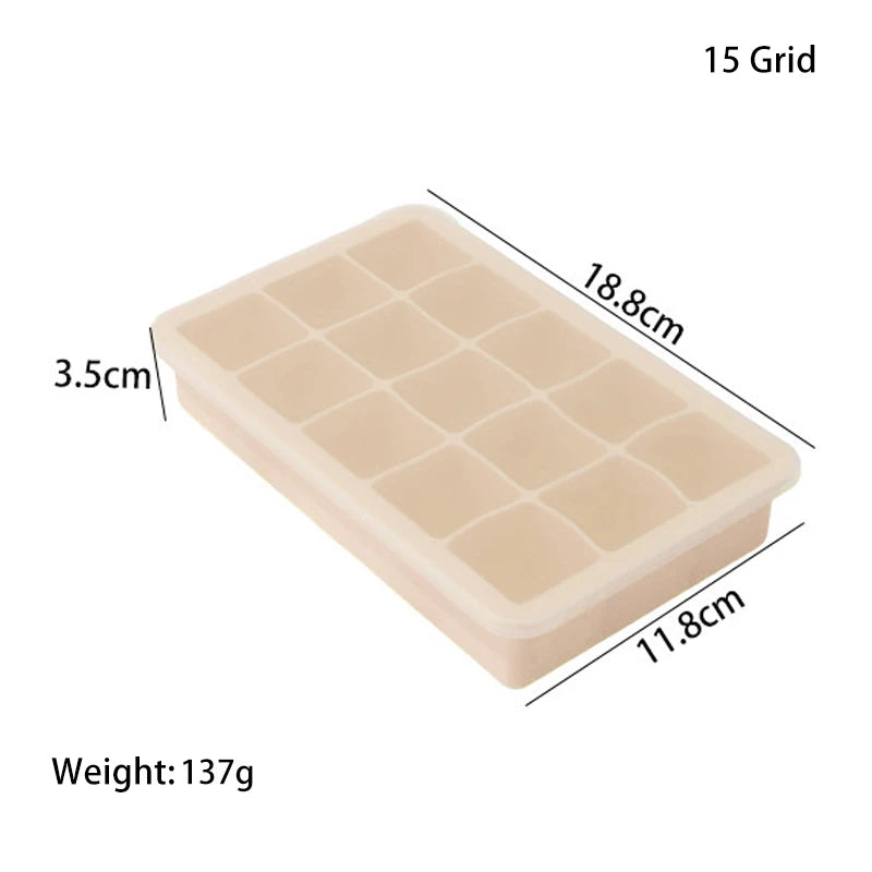 4/6/8/15 Large Grids Ice Cube Tray with Lid Food Grade Silicone Ice Cube Mold Flexible Ice Trays for Freezer Homemade DIY Drinks