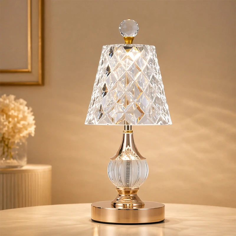 Luxury Crystal Desk Lamp Home Decor LED Table Light Rechargeable Bedside Light Reading Lamp
