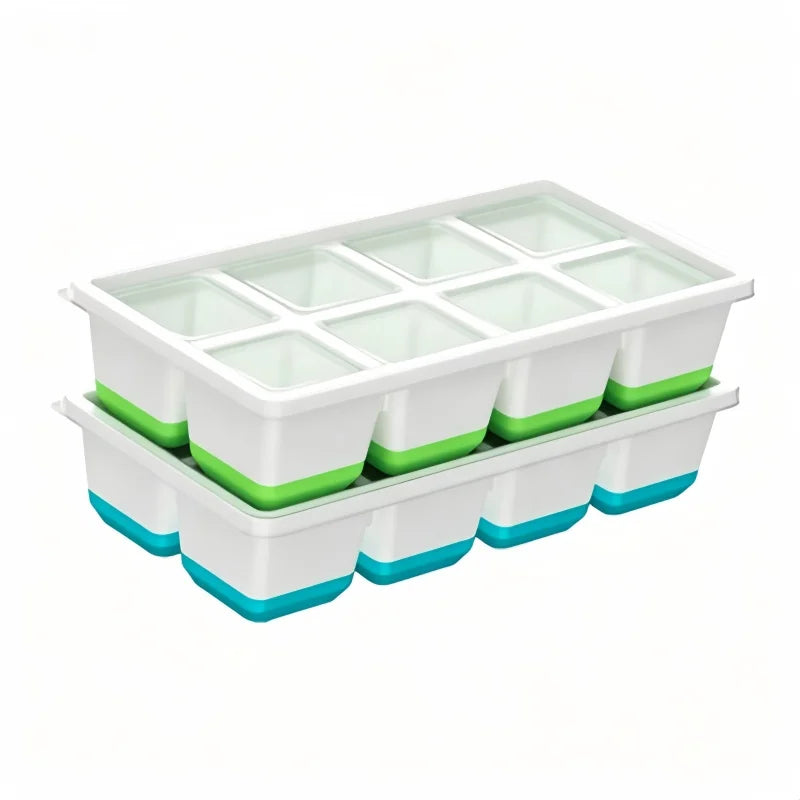 8 Grid Large Square Plastic Ice Tray with Lid, Soft Bottom Easy To Release Mold  Large Ice Cube Mold for Whiskey Cocktail