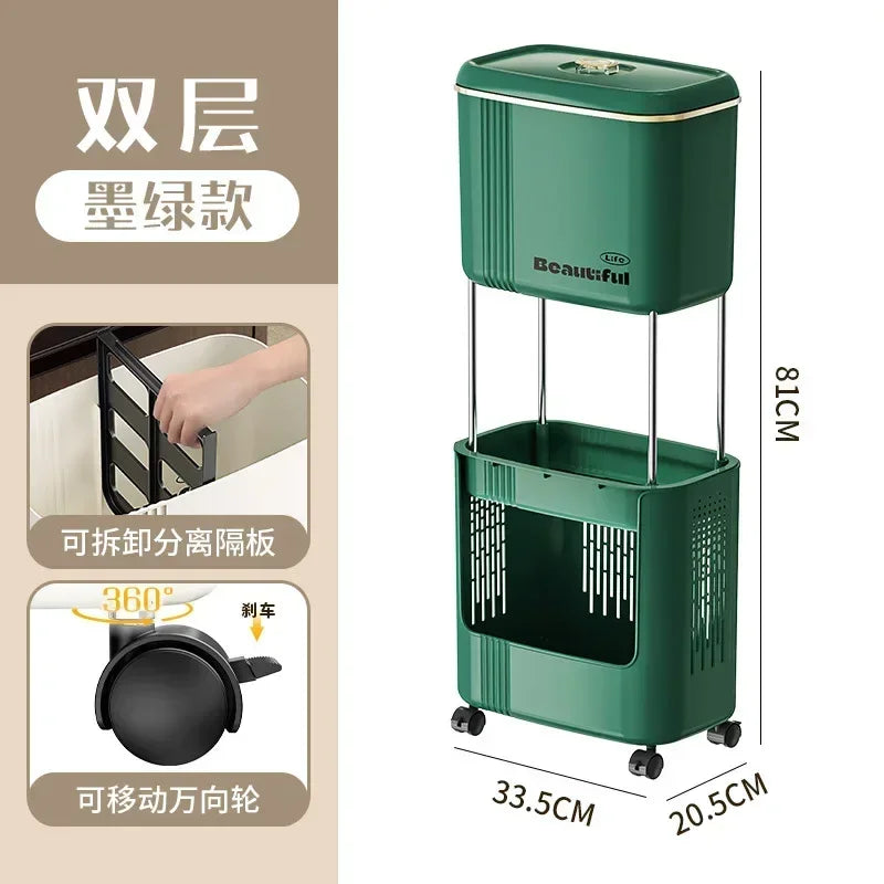 Kitchen Garbage Bin with Lid, Odor-Resistant, Large Capacity, Double-Layer Waste Separation, Ideal for Clean, Organized Kitchen