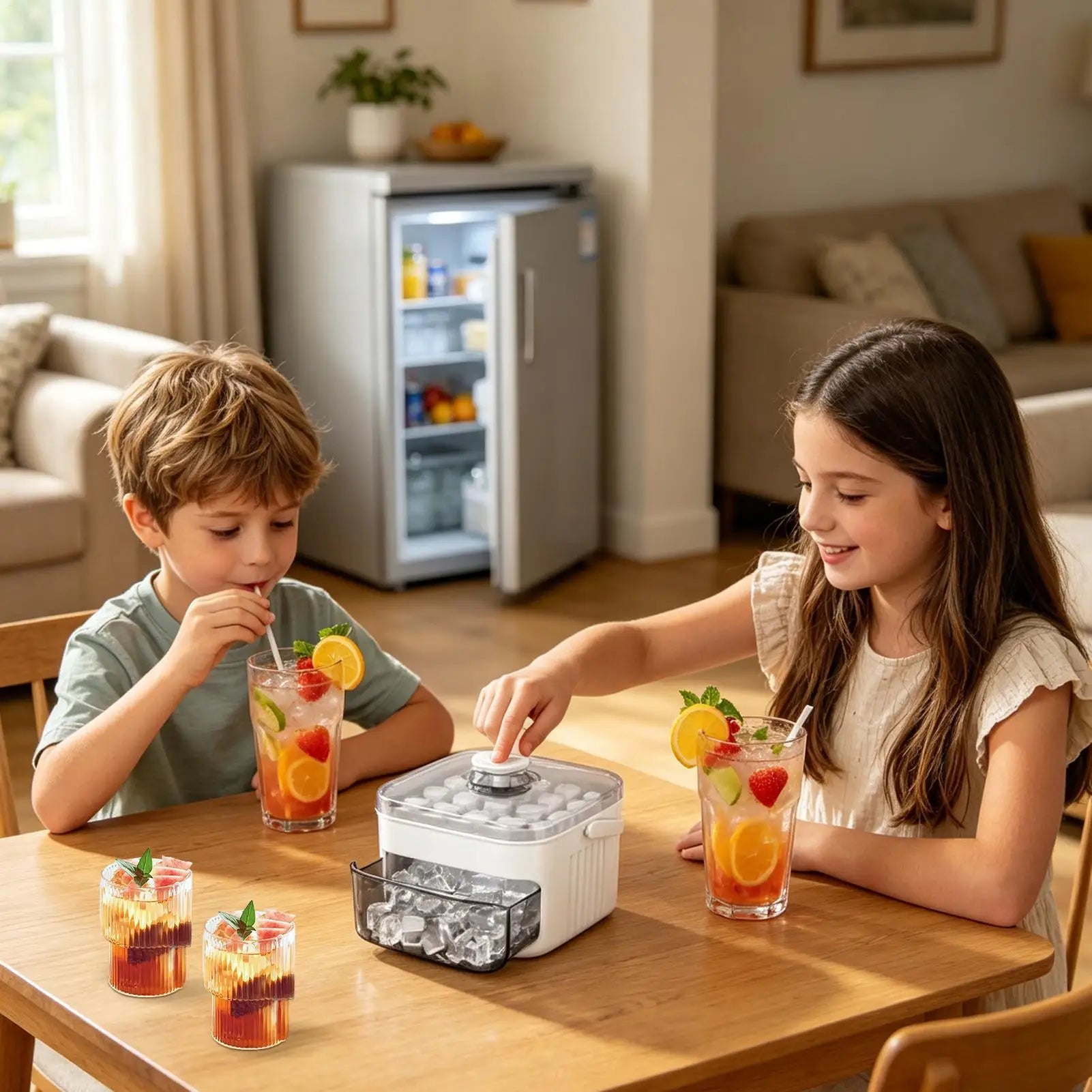 Ice Tray With Lid Portable Easy Release Ice Molds Box for Beverages Whiskey Cocktails Sodas Juices Yogurt Lemonade Drinks Party