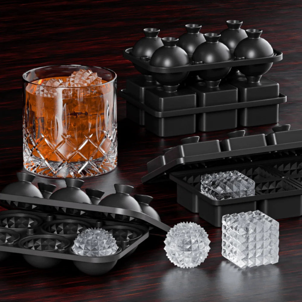 Ice Cube Mold Silicone Tray Easy Make Release Ice Ball Tools with Lid Funnel Perfect for Freezer Chilling Whiskey Parties Drinks
