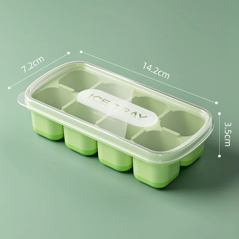 1PC 8 Grids Silicone Ice Cube Tray With Lid Reusable Ice Mold Kitchen Bar Tools Square Ice Cube Mould For Whisky Cold Drink