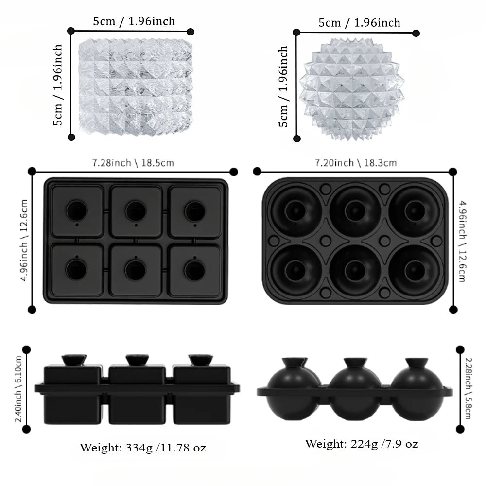 Ice Cube Mold Silicone Tray Easy Make Release Ice Ball Tools with Lid Funnel Perfect for Freezer Chilling Whiskey Parties Drinks