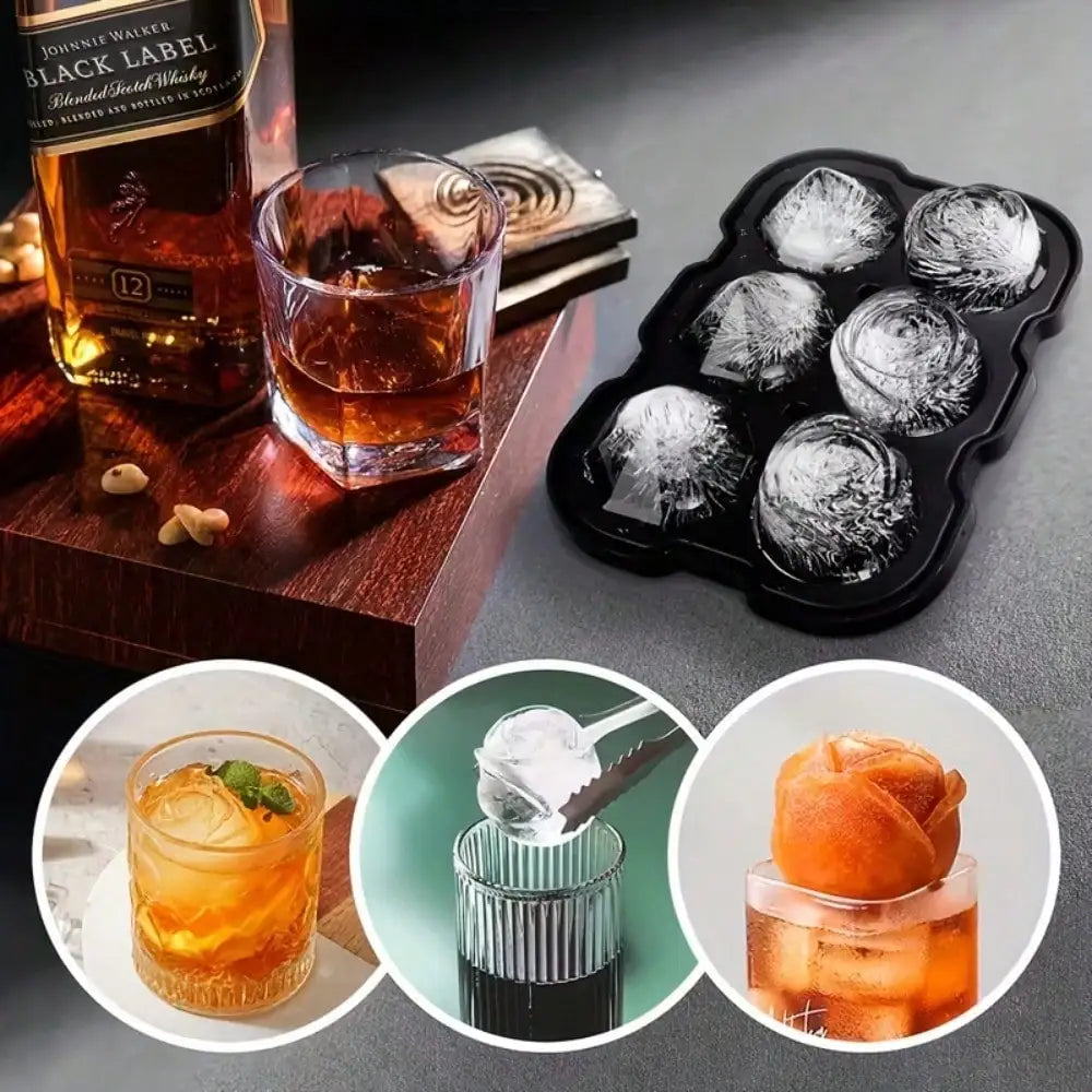 1pcs Rose Ice Cube Tray, Silicone Ice Cube Tray with 6 Easy-Release Large Ice Balls for Cocktails, Drinks, Whiskey, Bourbon,