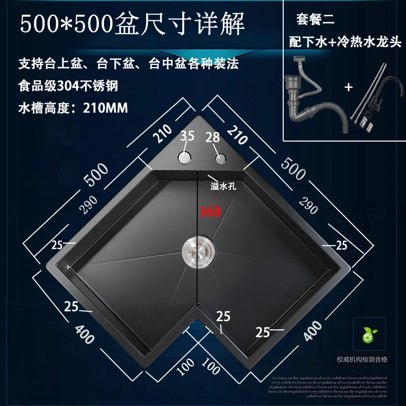 Kitchen Corner Special-shaped Sink, L-shaped Corner Sink, Large Single Tank Dishwashing Basins