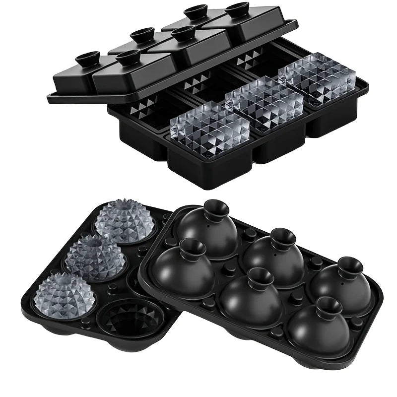 Ice Cube Mold Silicone Tray Easy Make Release Ice Ball Tools with Lid Funnel Perfect for Freezer Chilling Whiskey Parties Drinks