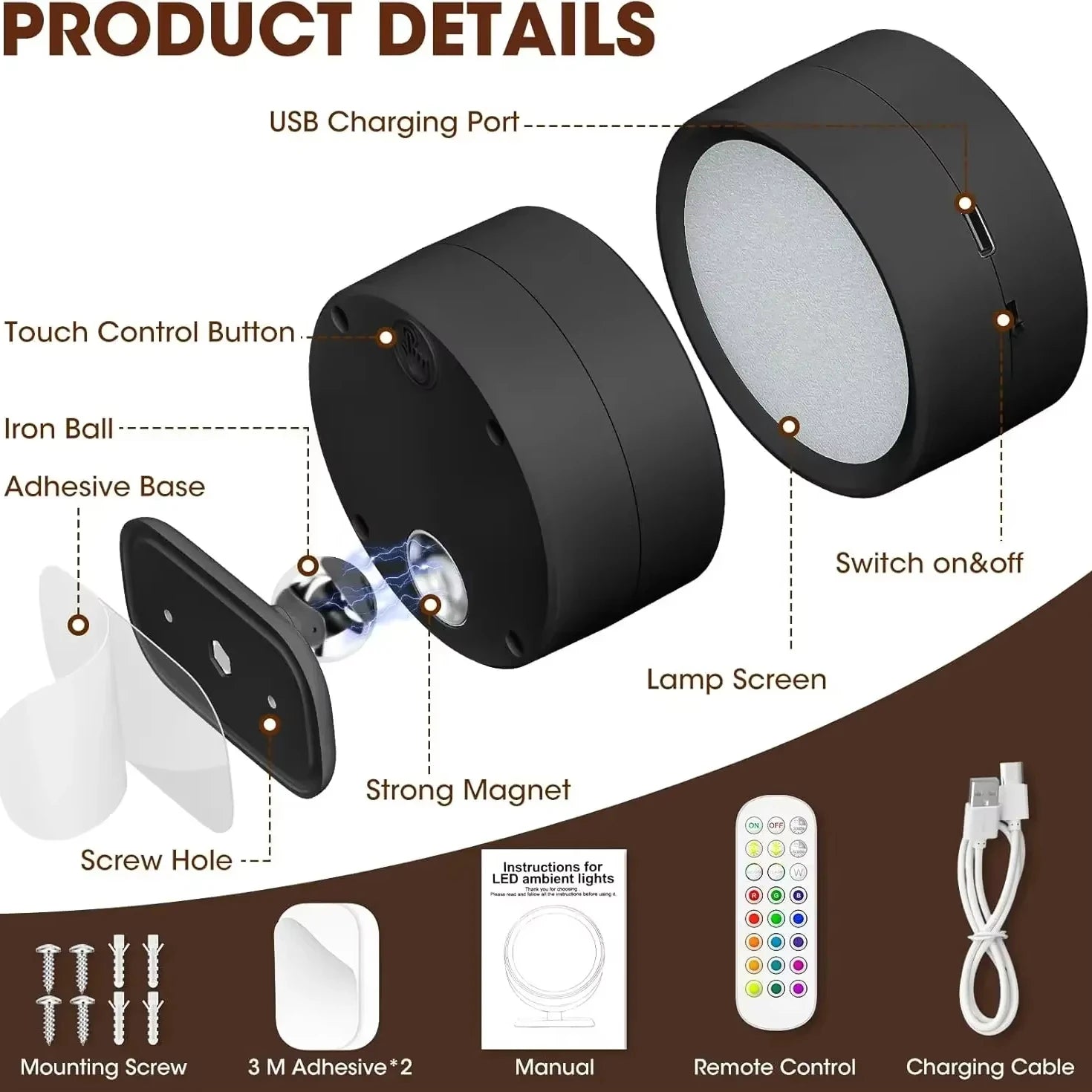 LED Wall Lights with Remote, Rechargeable Wall Mounted Reading Sconces Lamp 2000mAh, 3 Colors & Dimmable Magnetic 360° Rot
