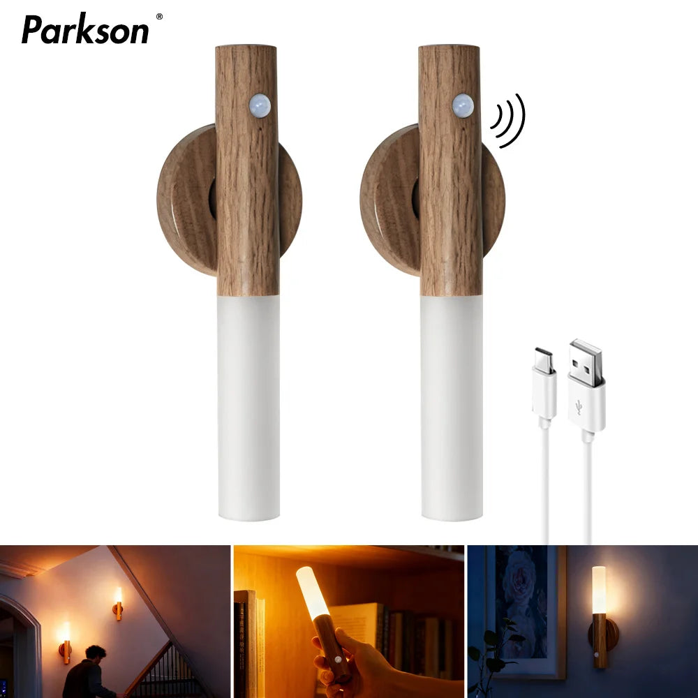 Smart Motion Sensor Night Light Magnetic LED Wall Lamp LED Rechargeable Bedroom Stairs Bathroom Kitchen Cabinet Light Lamp