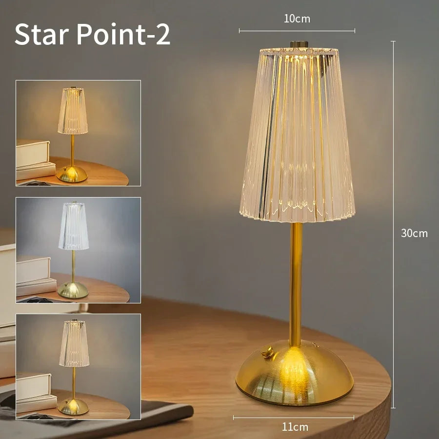 Crystal LED Table Decor Light Touch Sensor Desktop Night Light Rechargeable Reading Lamp for Bedroom Bedside Hotel Bar Decor