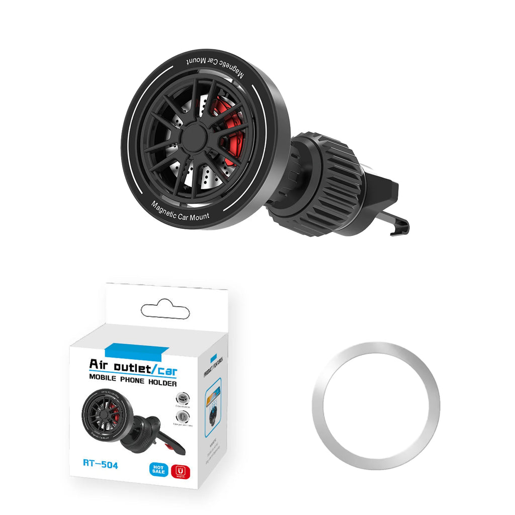 Magnetic Car Phone Mount – 4500 Gauss N52 Magnet, Wheel-Rim Design, Super Strong Phone Holder for Air Vent, for iPhone Android
