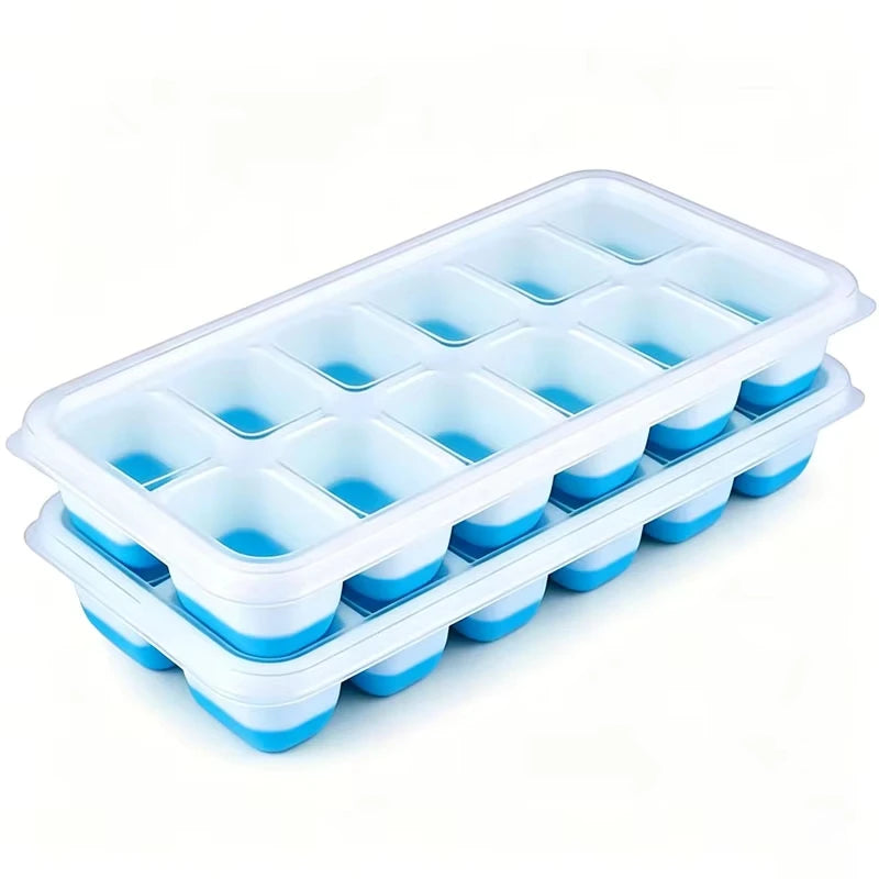 14 Cube Easy Release Ice Cube Mold Silicone Square Ice Cube Tray Mold with Lid Summer Kitchen Bar DIY Ice Cocktail Freezing Tool