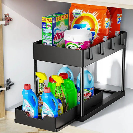 Kitchen countertop seasoning storage rack, double-layer pull-out removable storage rack under the sink