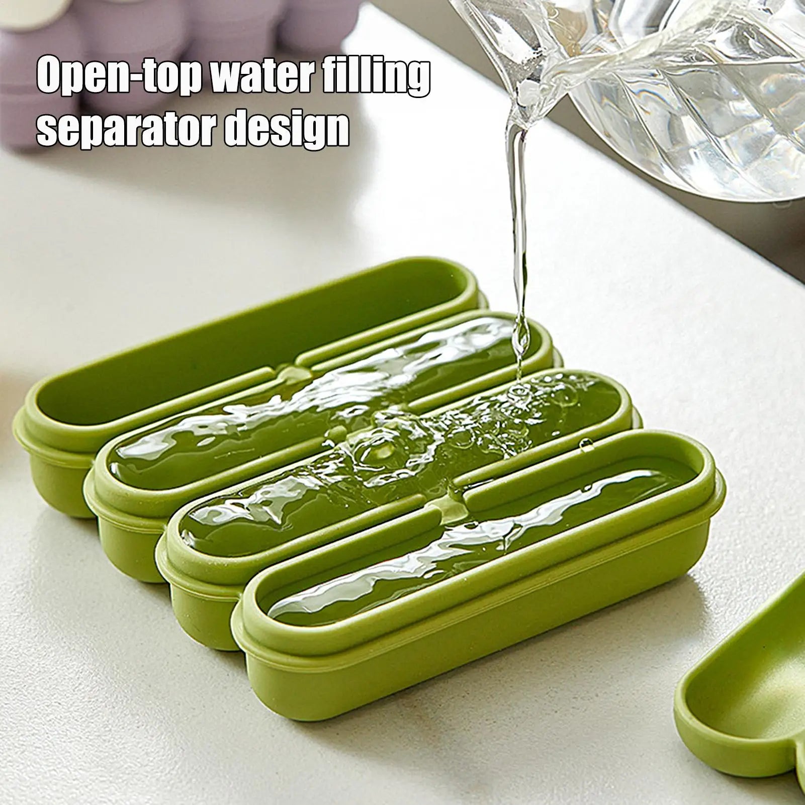 Ice Cubes Tray 4 Grid Silicone Ice Cubes Long Strip Whiskey Ice Tray Molds Easy Release Reusable Ice Cubes with No-Spill  Lid