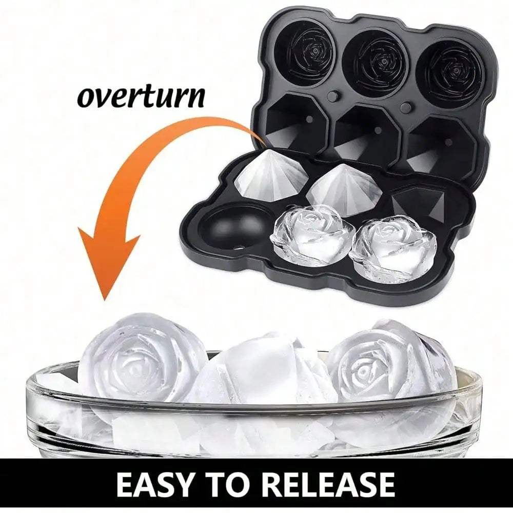 1pcs Rose Ice Cube Tray, Silicone Ice Cube Tray with 6 Easy-Release Large Ice Balls for Cocktails, Drinks, Whiskey, Bourbon,
