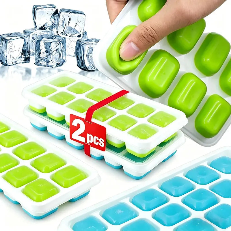 14 Cube Easy Release Ice Cube Mold Silicone Square Ice Cube Tray Mold with Lid Summer Kitchen Bar DIY Ice Cocktail Freezing Tool