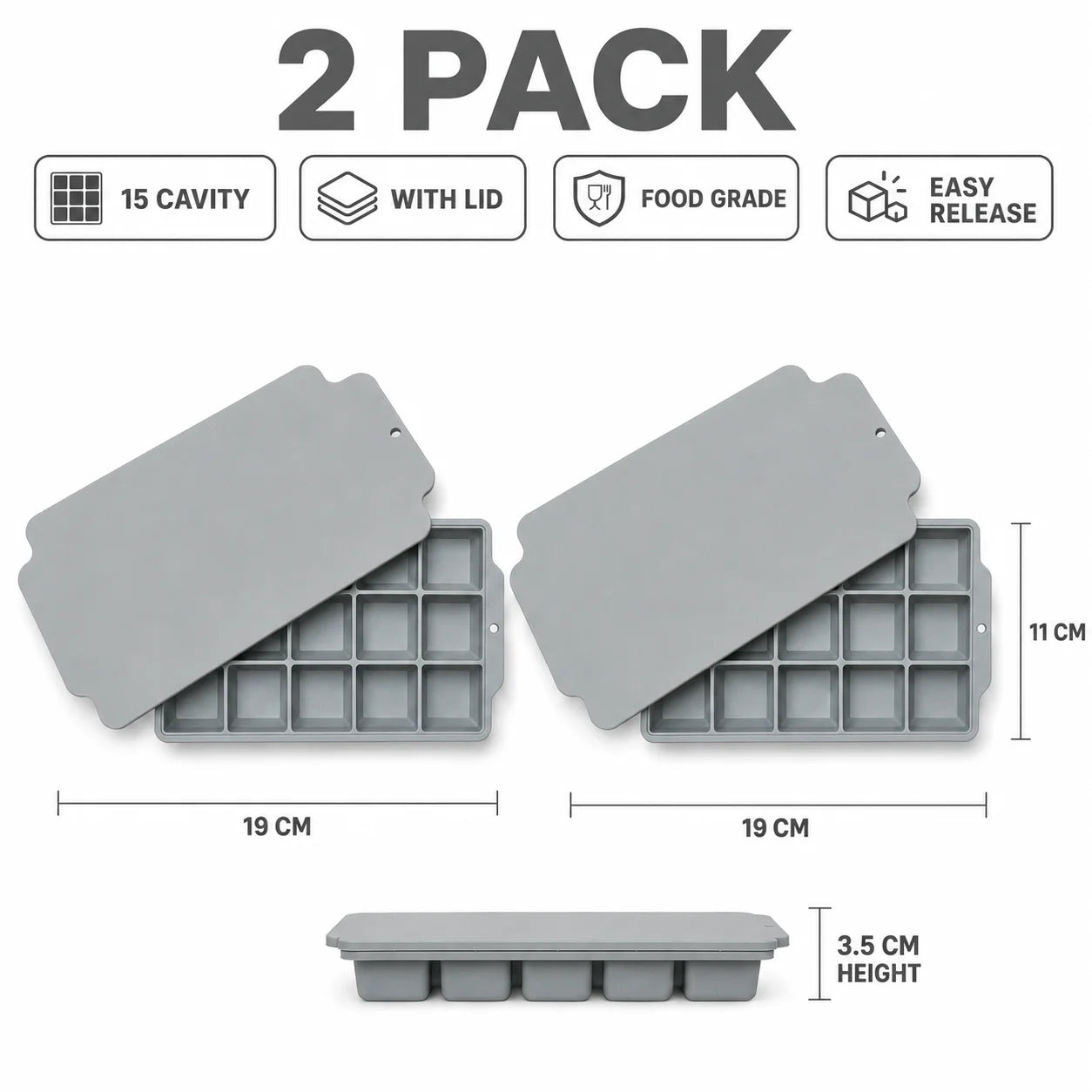 15-Grid Silicone Ice Cube Tray with Lid Large Square Ice Mold for Whiskey Cocktails Reusable Easy Release Ice Maker